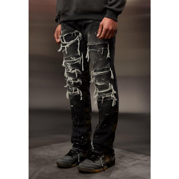 BoohooMAN Other - BoohooMAN SLIM RIGID CAMO PANELLED RIPPED JEANS in Size 34R NWT $60